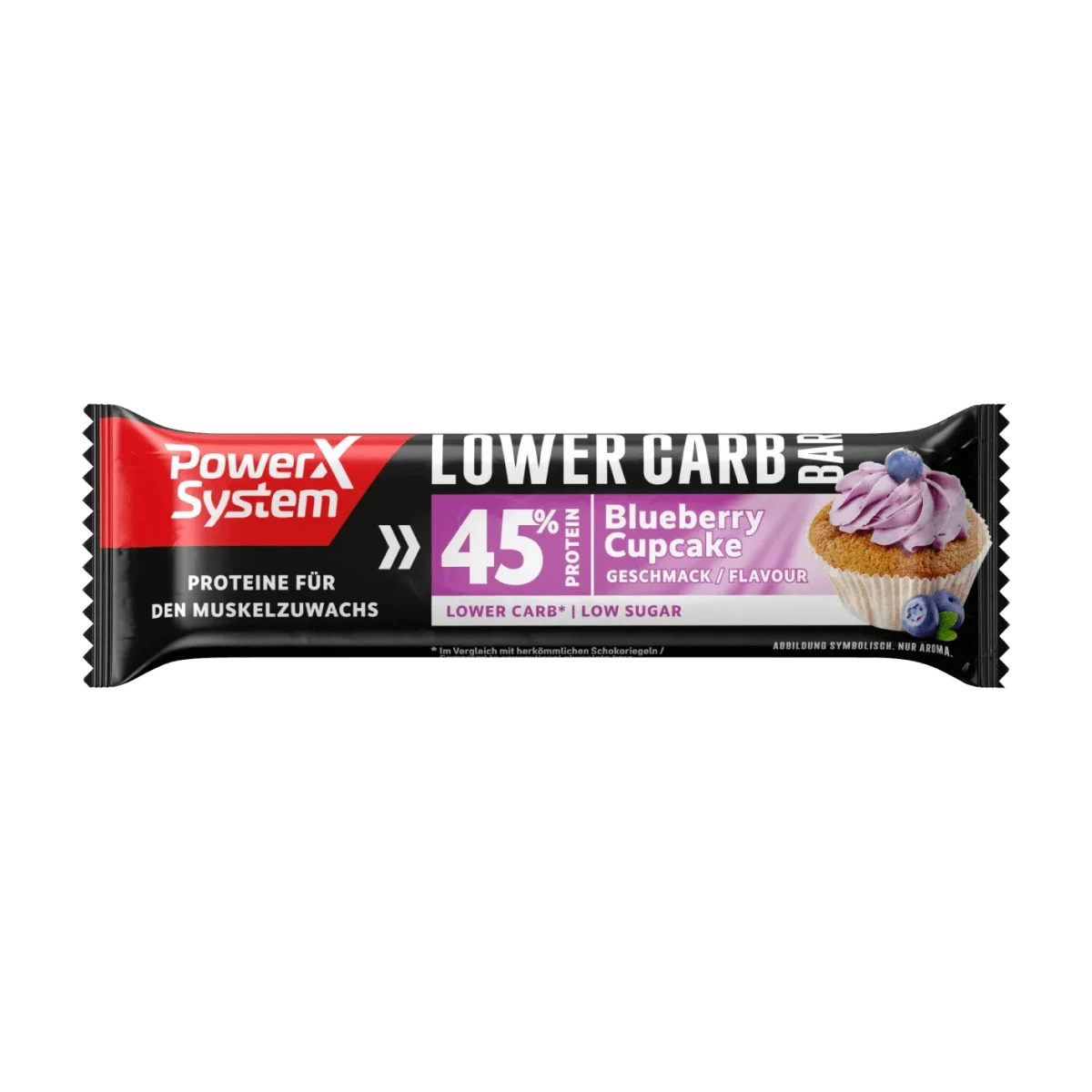 PowerSystem Proteinriegel 45%, Lower Carb Bar, Blueberry Cupcake Geschmack, 40 g