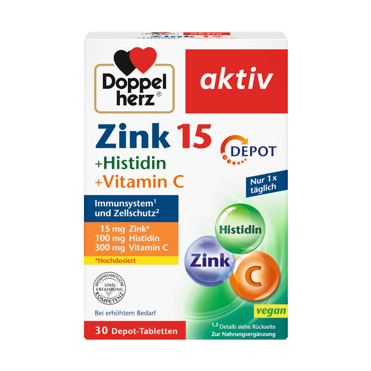Doppelherz Zink 15 + Histidin + Vitamin C Depot, 30 Tbl