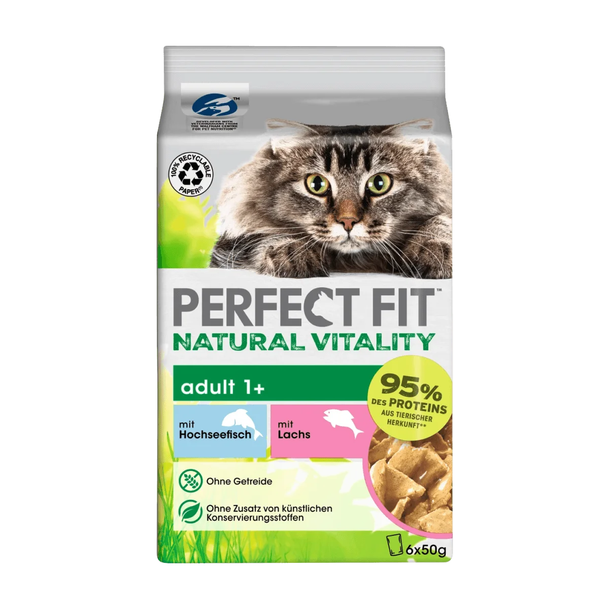 PERFECT FIT Nassfutter Katze mit Hochseefisch & Lachs, natural vitality, Multipack (6x50 g), 300 g
