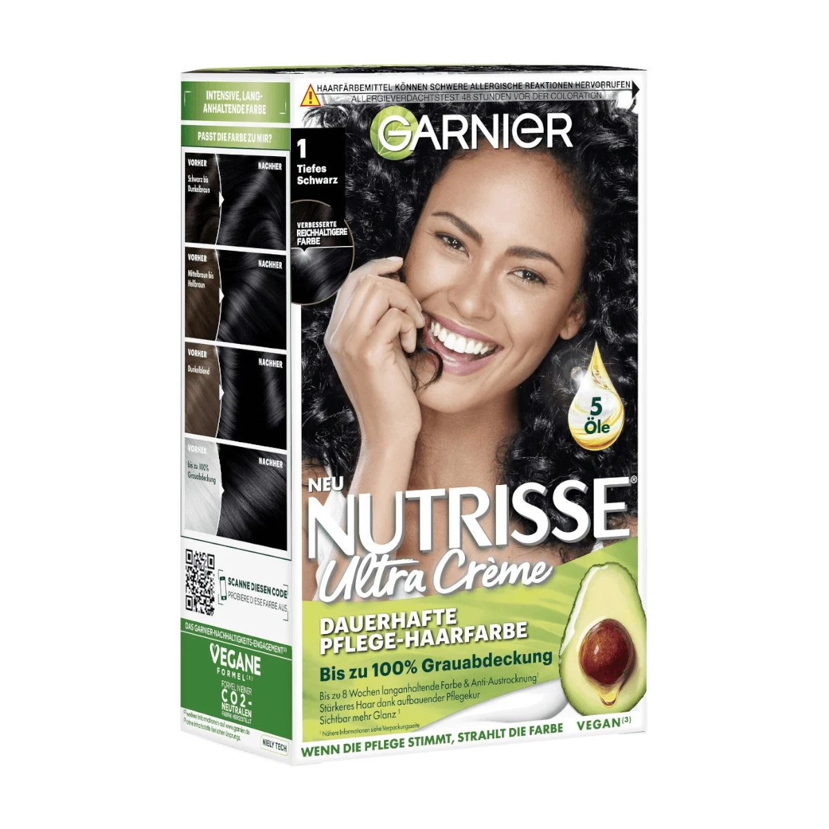 Garnier Nutrisse Ultra Creme Haarfarbe 1 Tiefes Schwarz, 1 Stk