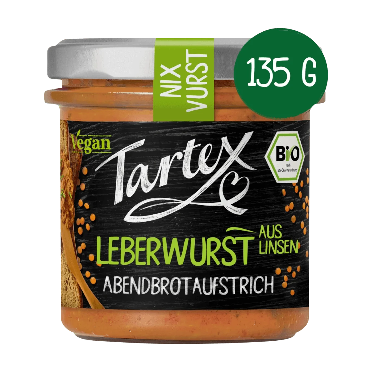 Tartex Brotaufstrich, Leberwurst aus Linsen, 135 g