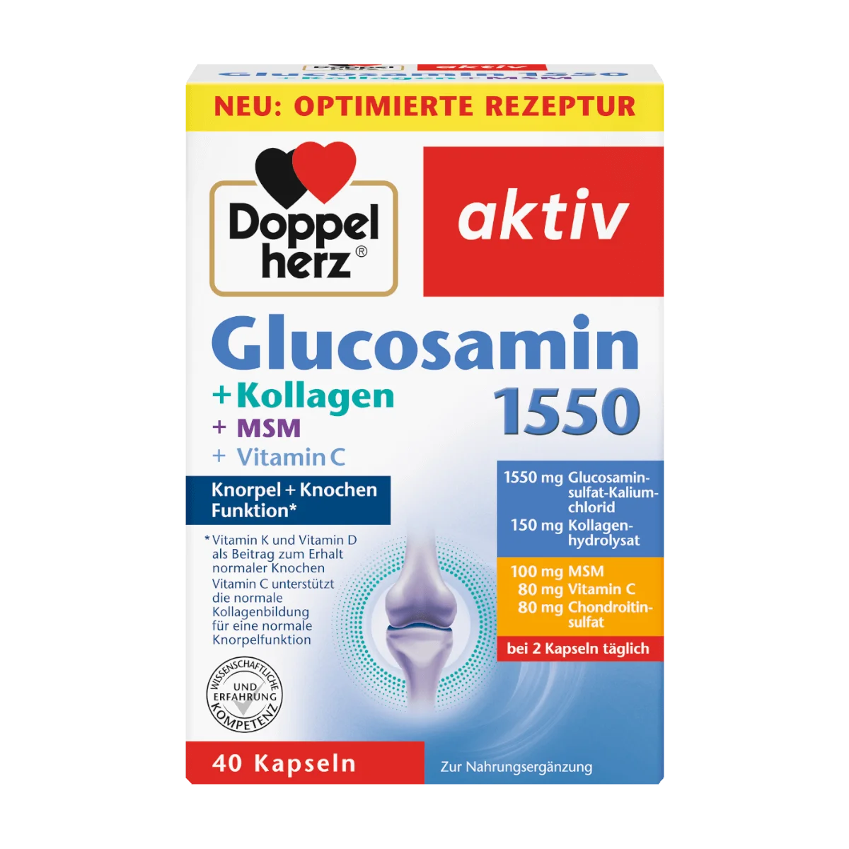 Doppelherz Glucosamin 1550 + Kollagen + MSM + Vitamin C, 40 Kps