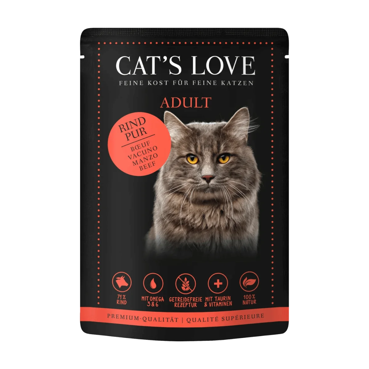 CAT'S LOVE Nassfutter Katze Rind Pur in Gelee, 85 g
