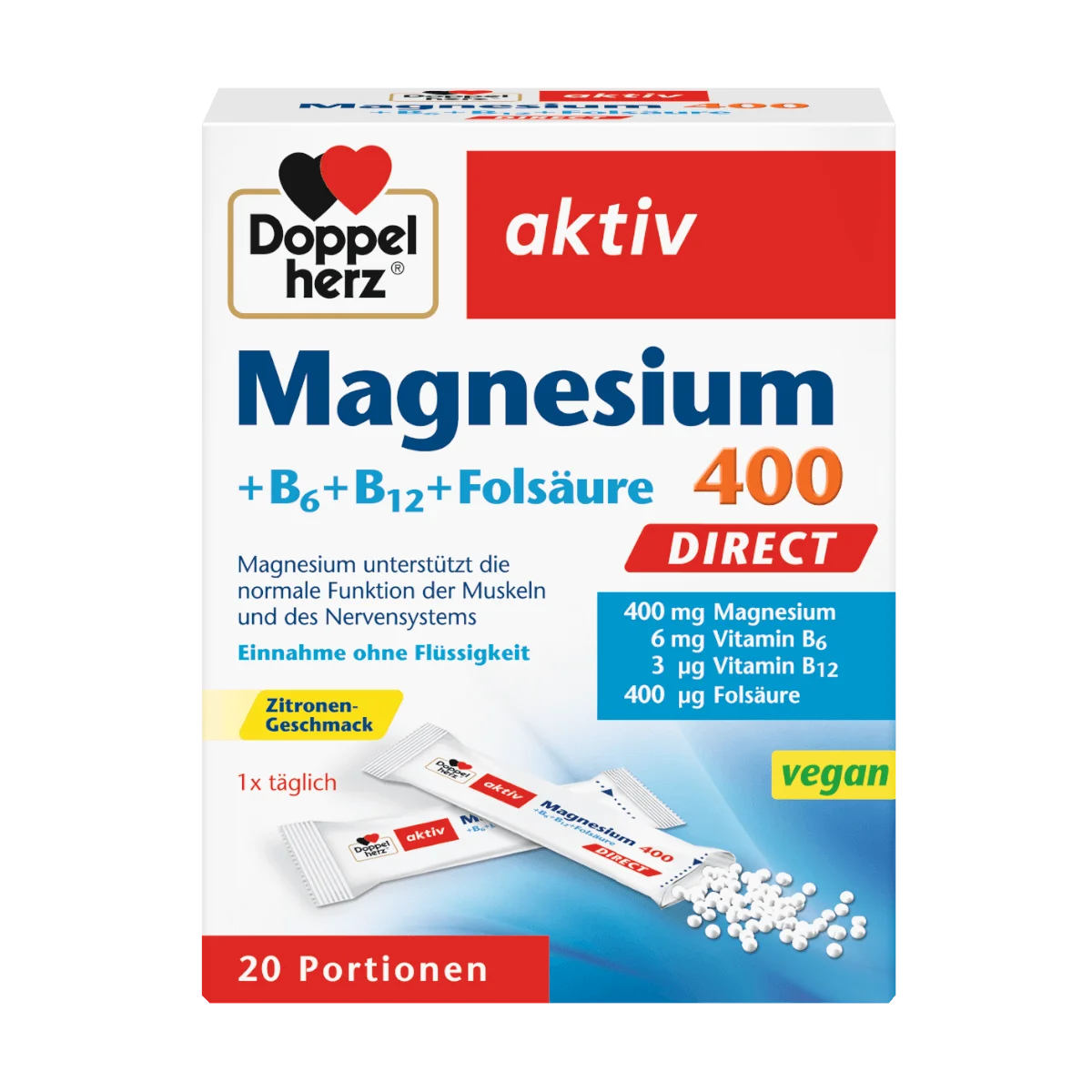 Doppelherz Magnesium 400 + B6 + B12 direct, 20 Port