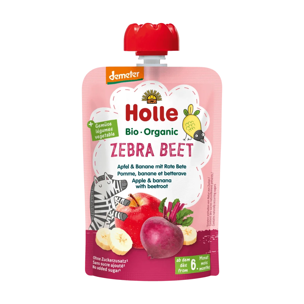 Holle baby food Quetschie Zebra Beet, Apfel, Banane & rote Bete ab 6 Monaten, 100 g