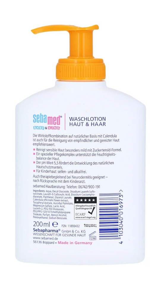 Sebamed Baby & Kind Waschlotion Haut & Haar mit Calendula, 200 ml
