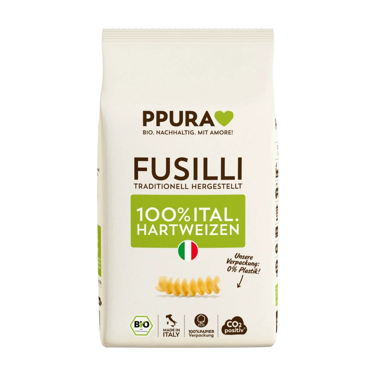 PPURA Nudeln, Fusilli aus italienischem Hartweizen, 500 g