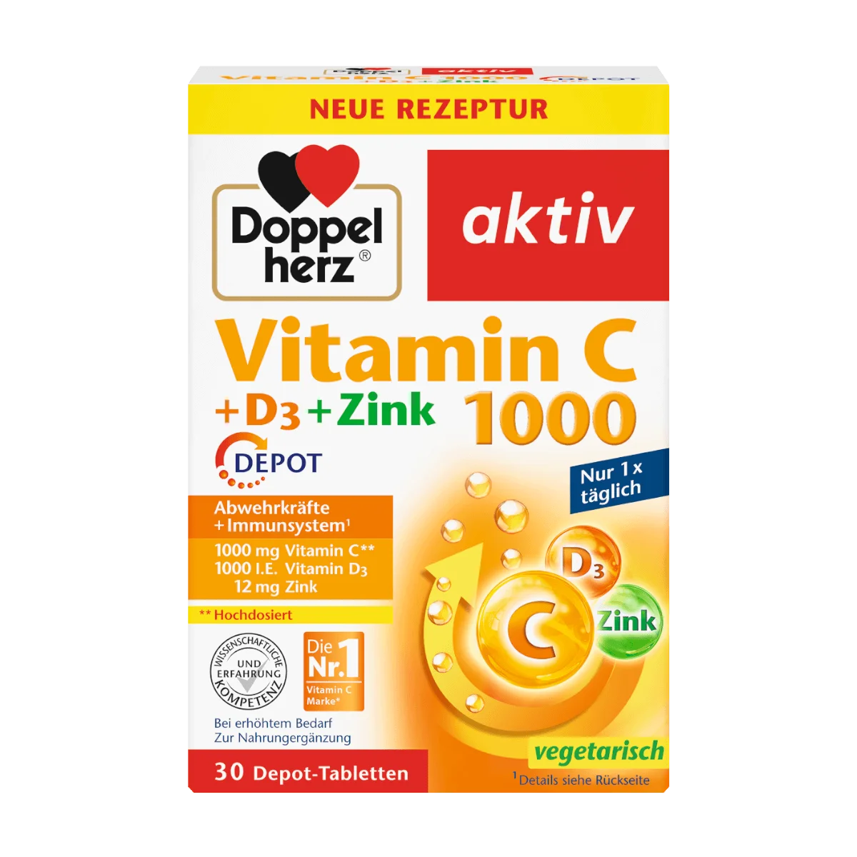 Doppelherz Vitamin C 1.000 + D3 + Zink Depot Tabletten, 30 Stk