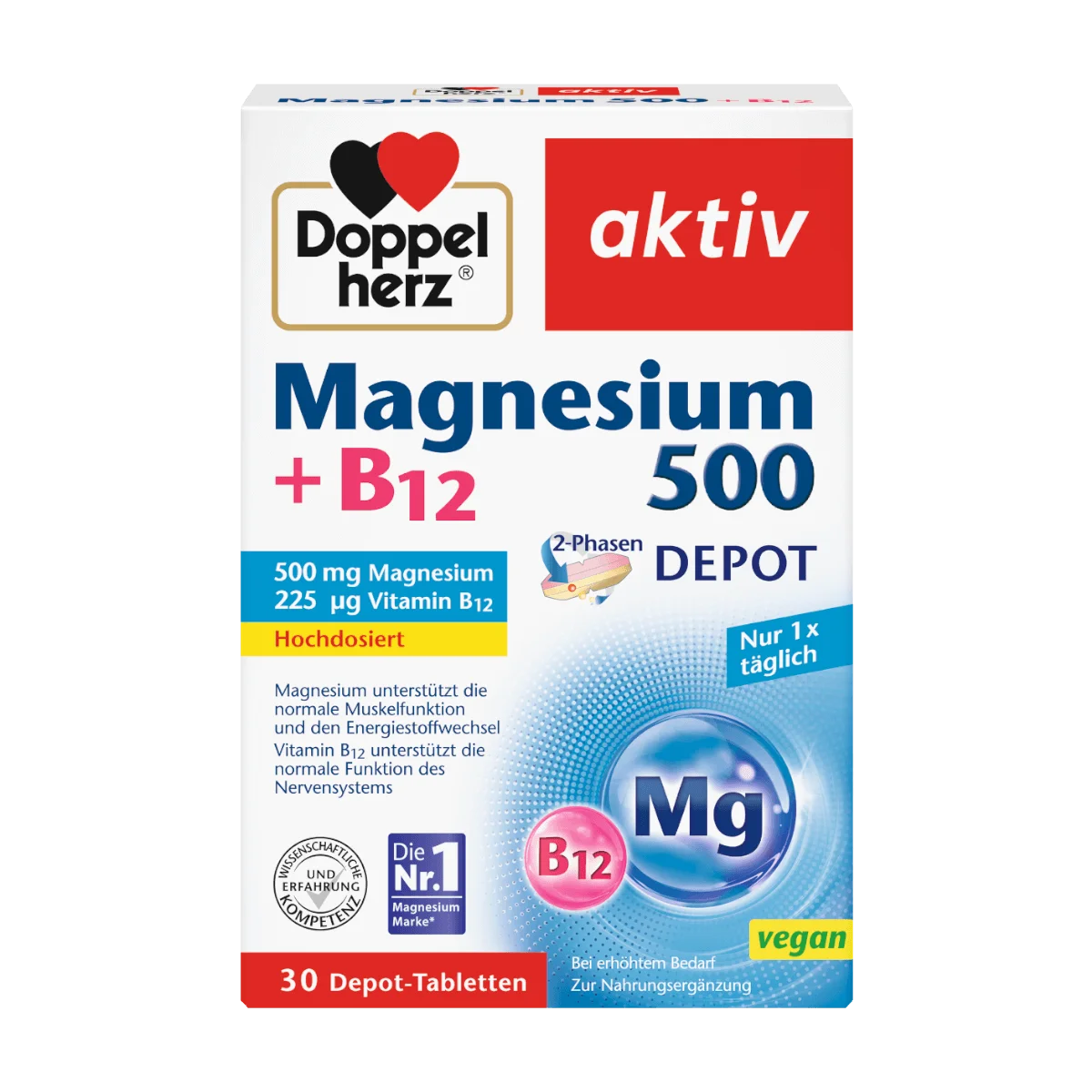 Doppelherz Magnesium 500 + B12 Tabletten, 30 Stk
