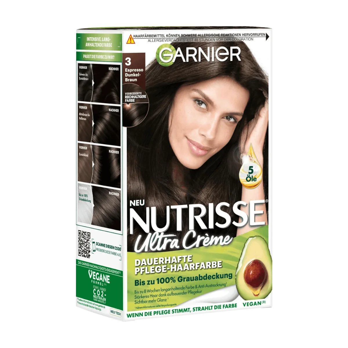 Garnier Nutrisse Ultra Creme Haarfarbe 3 Espresso Dunkelbraun, 1 Stk