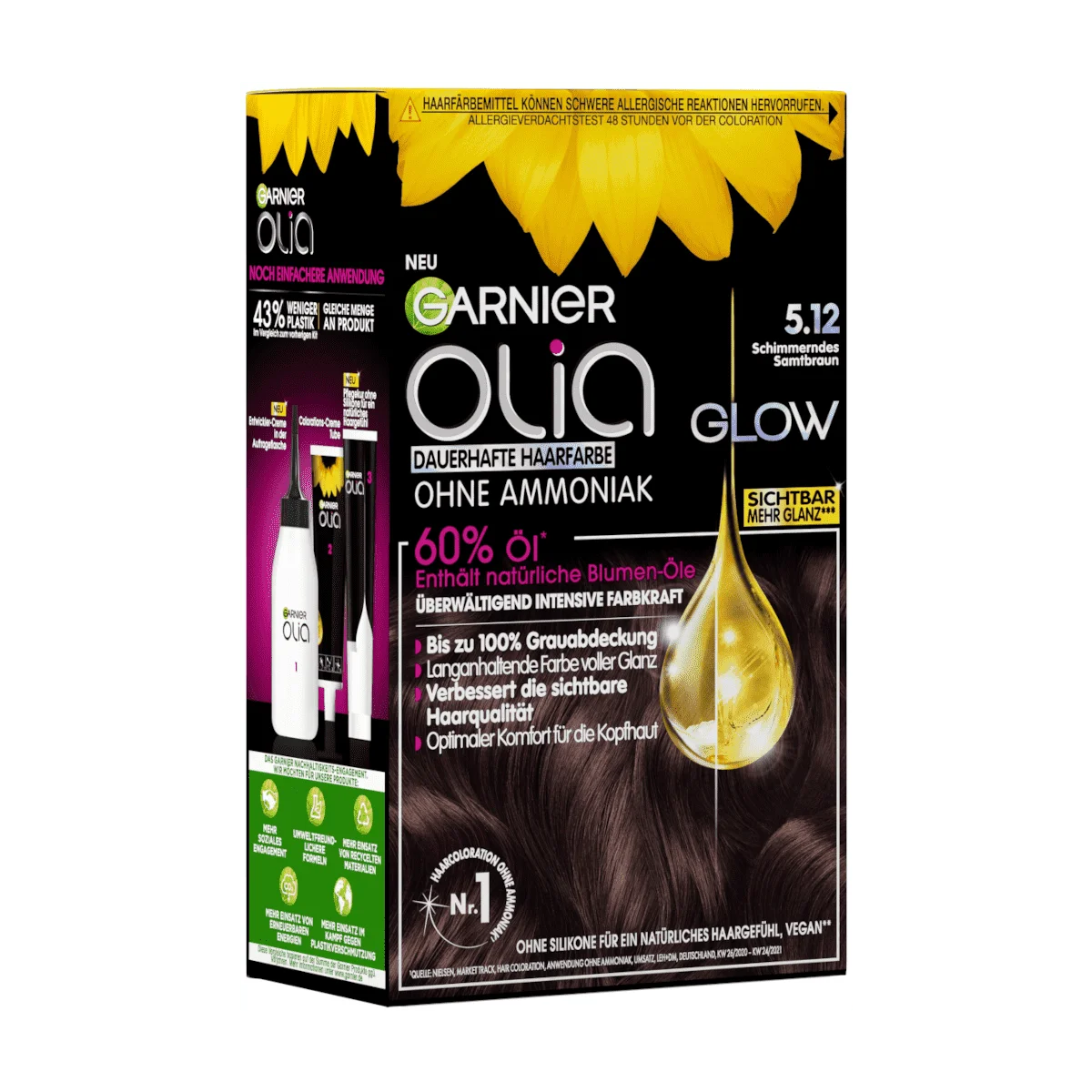 Garnier Olia Glow Haarfarbe 5.12 Schimmerndes Samtbraun, 1 Stk