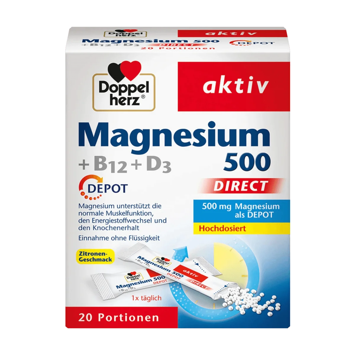 Doppelherz Magnesium 500 + B12 + D3 Direkt, 20 Stk