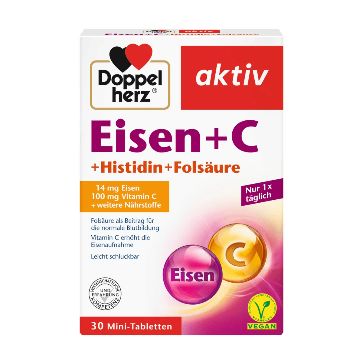 Doppelherz Eisen + Vitamin C + Histidin + Folsäure, 30 Tbl