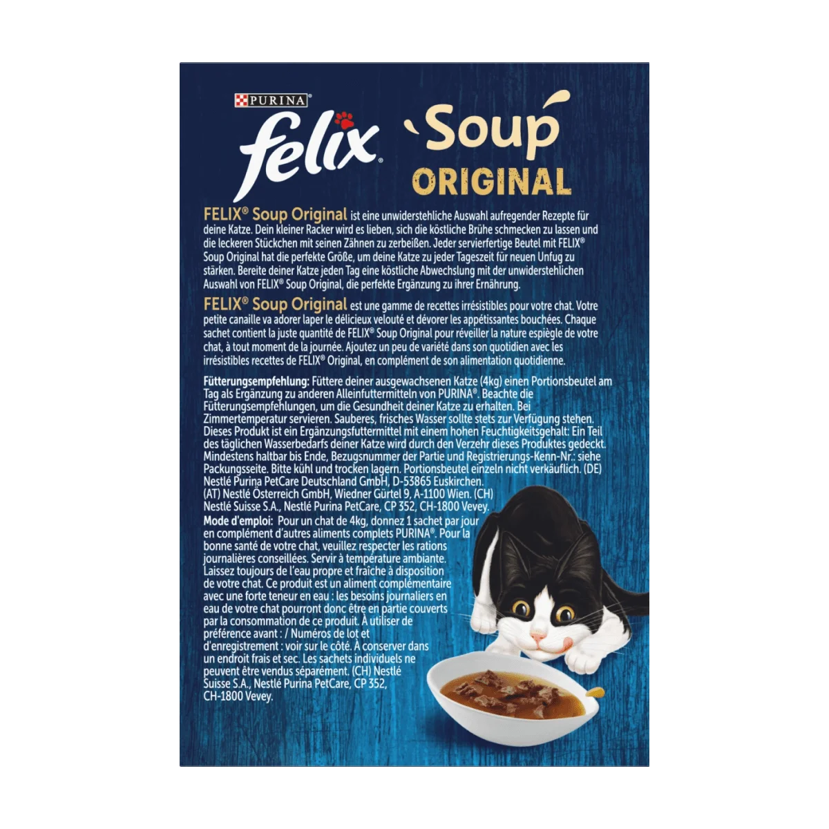 Felix Nassfutter Katze mit Rind, Huhn & Lamm, Soup Original Multipack (6x48 g), 288 g