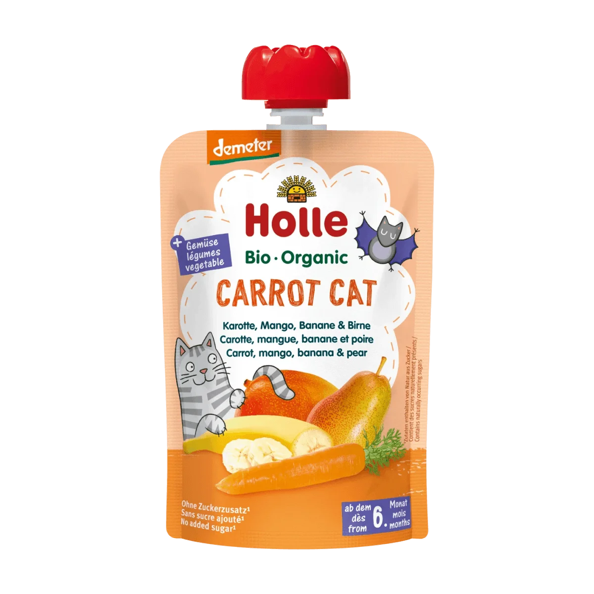 Holle baby food Quetschie Carrot Cat, Karotte, Mango, Banane & Birne ab 6 Monaten, 100 g