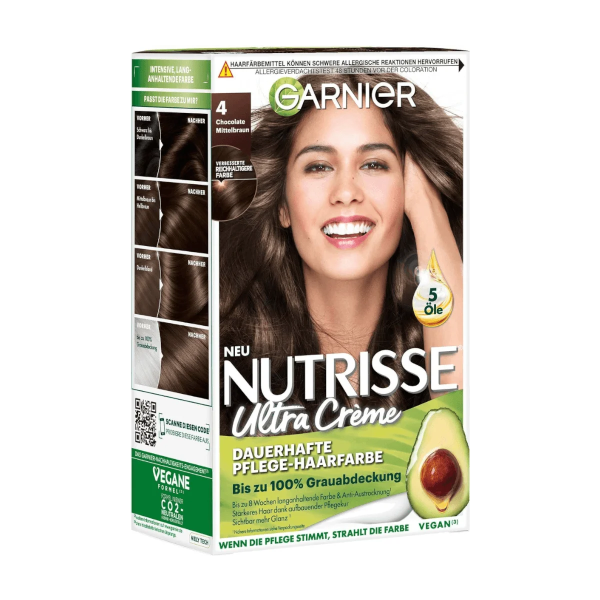 Garnier Nutrisse Ultra Creme Haarfarbe 4 Chocolate Mittelbraun, 1 Stk