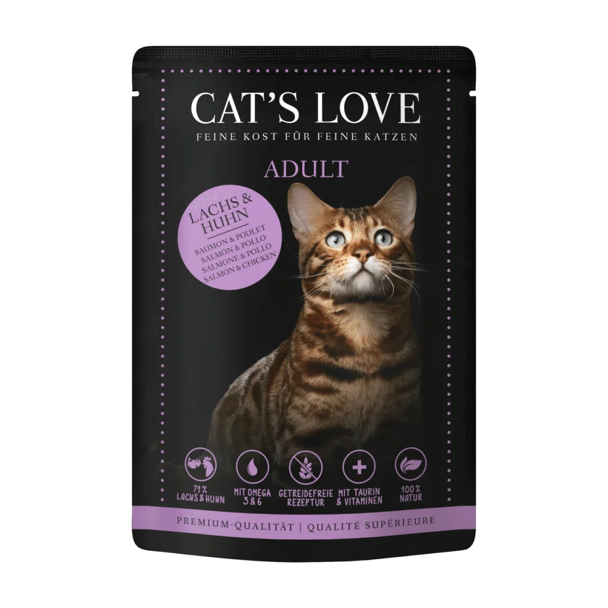 CAT'S LOVE Nassfutter Katze mit Lachs & Huhn in Gelee, 85 g