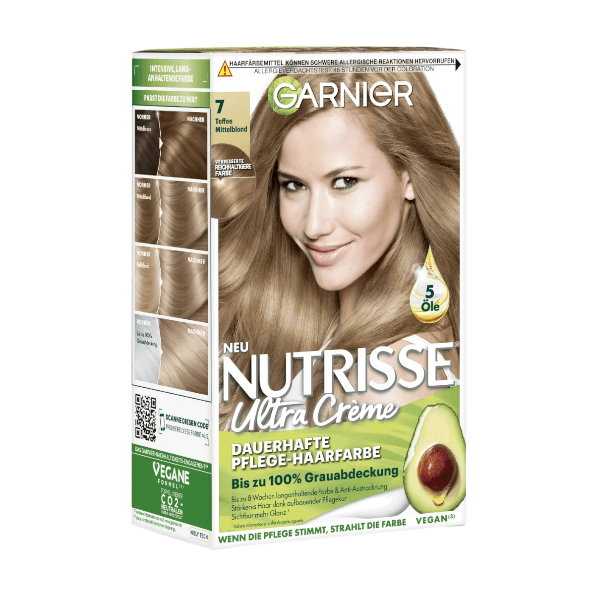 Garnier Nutrisse Ultra Creme Haarfarbe 7 Mittelblond Toffee, 1 Stk