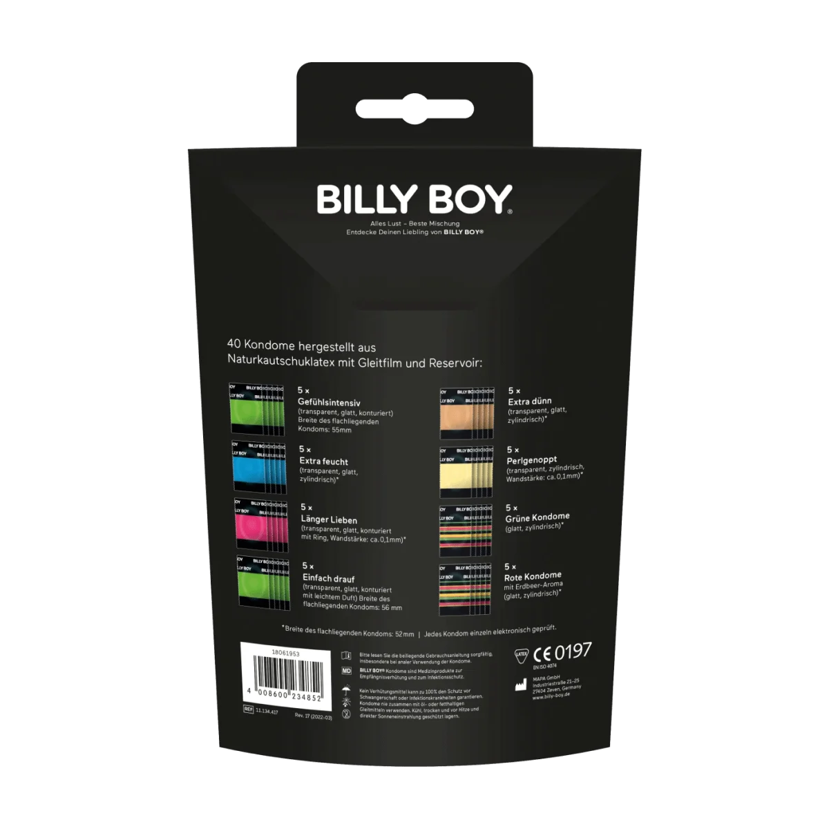 BILLY BOY Kondome Alles Lust Best Selection Beutel, Breite 52mm/55mm, 40 Stk