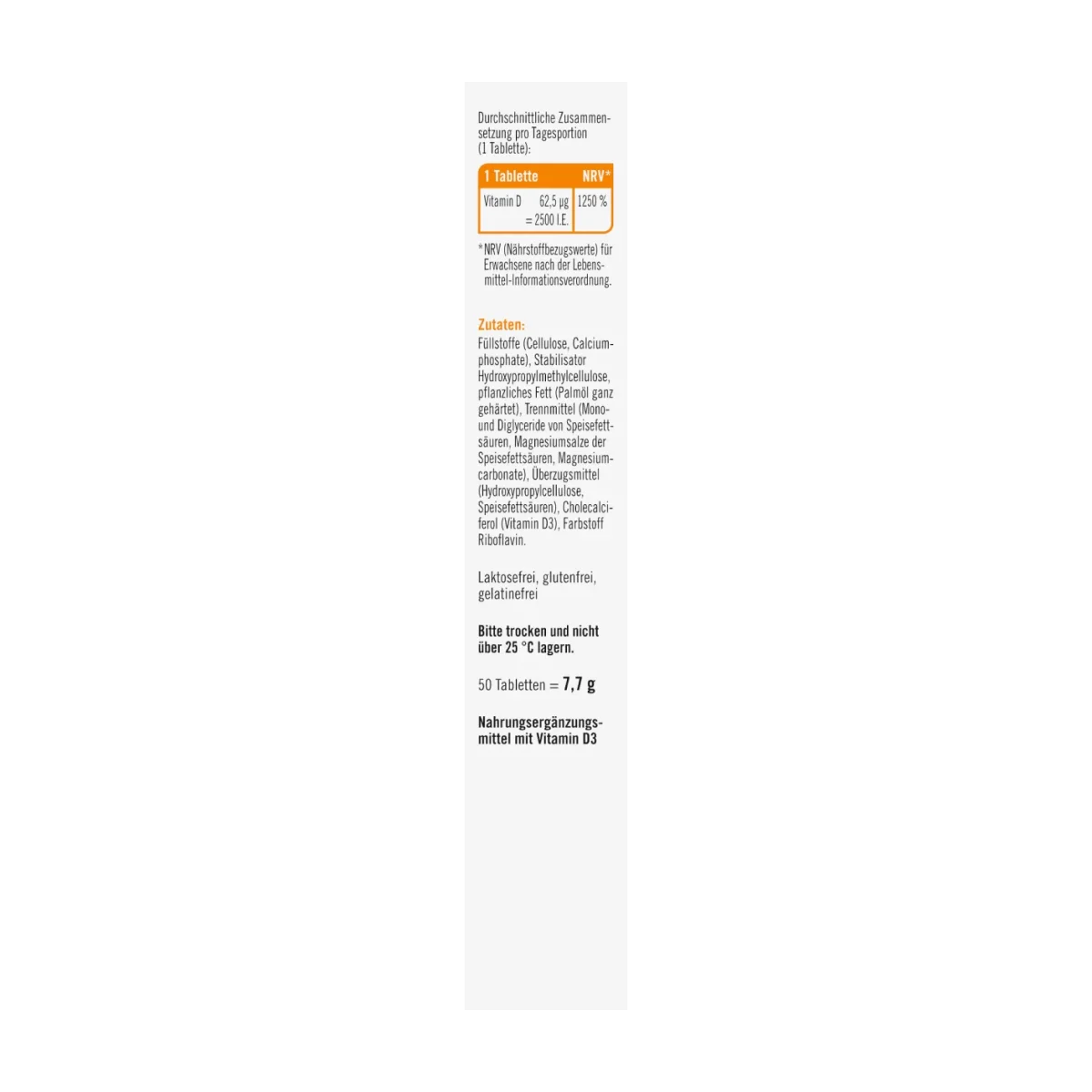 taxofit Vitamin D3 2500 I.E. Tabletten 50 Stk, 7.7 g