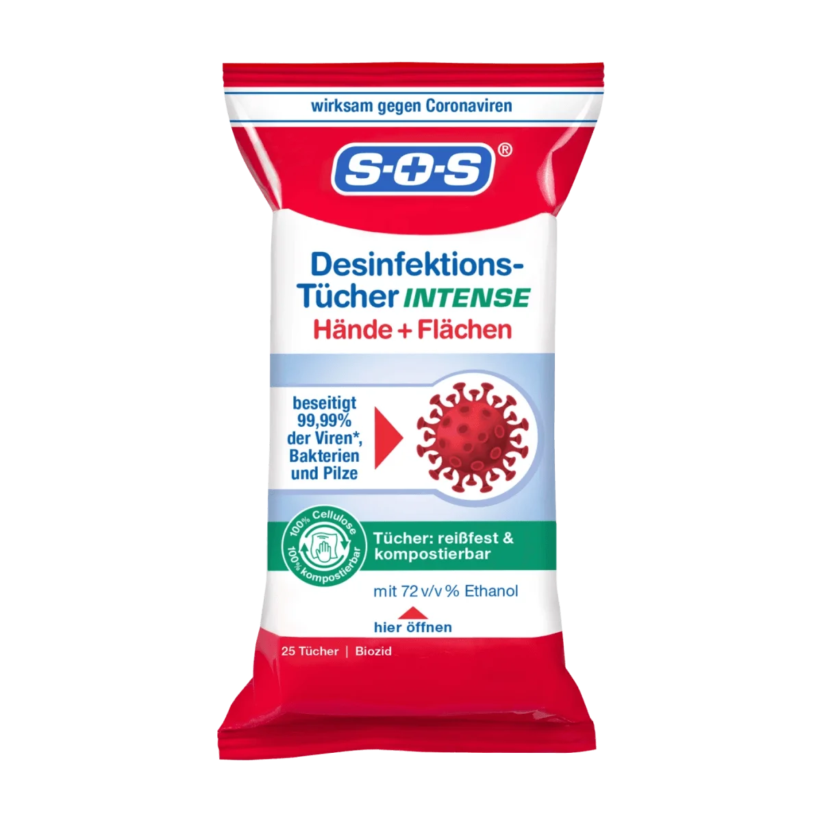 SOS Desinfektionstücher Intense Hand & Fläche, 25 Stk