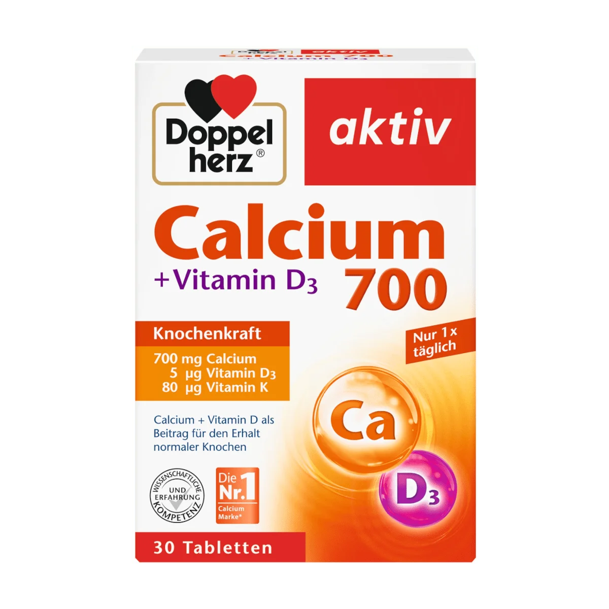 Doppelherz Calcium 700 + Vitamin D3, 30 Tbl