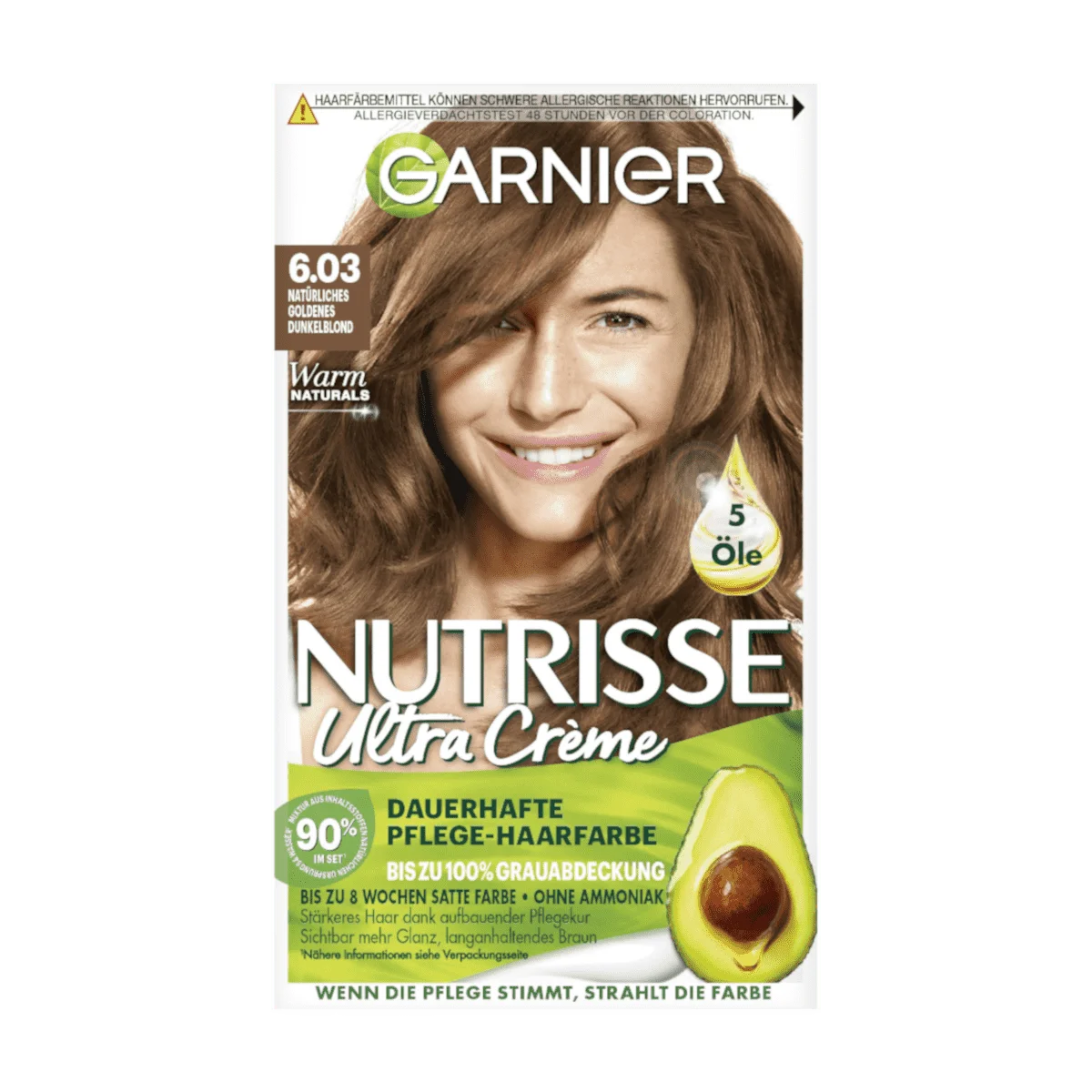 Garnier Nutrisse Ultra Creme Haarfarbe 6.03 Natürliches Goldenes Dunkelblond, 1 Stk