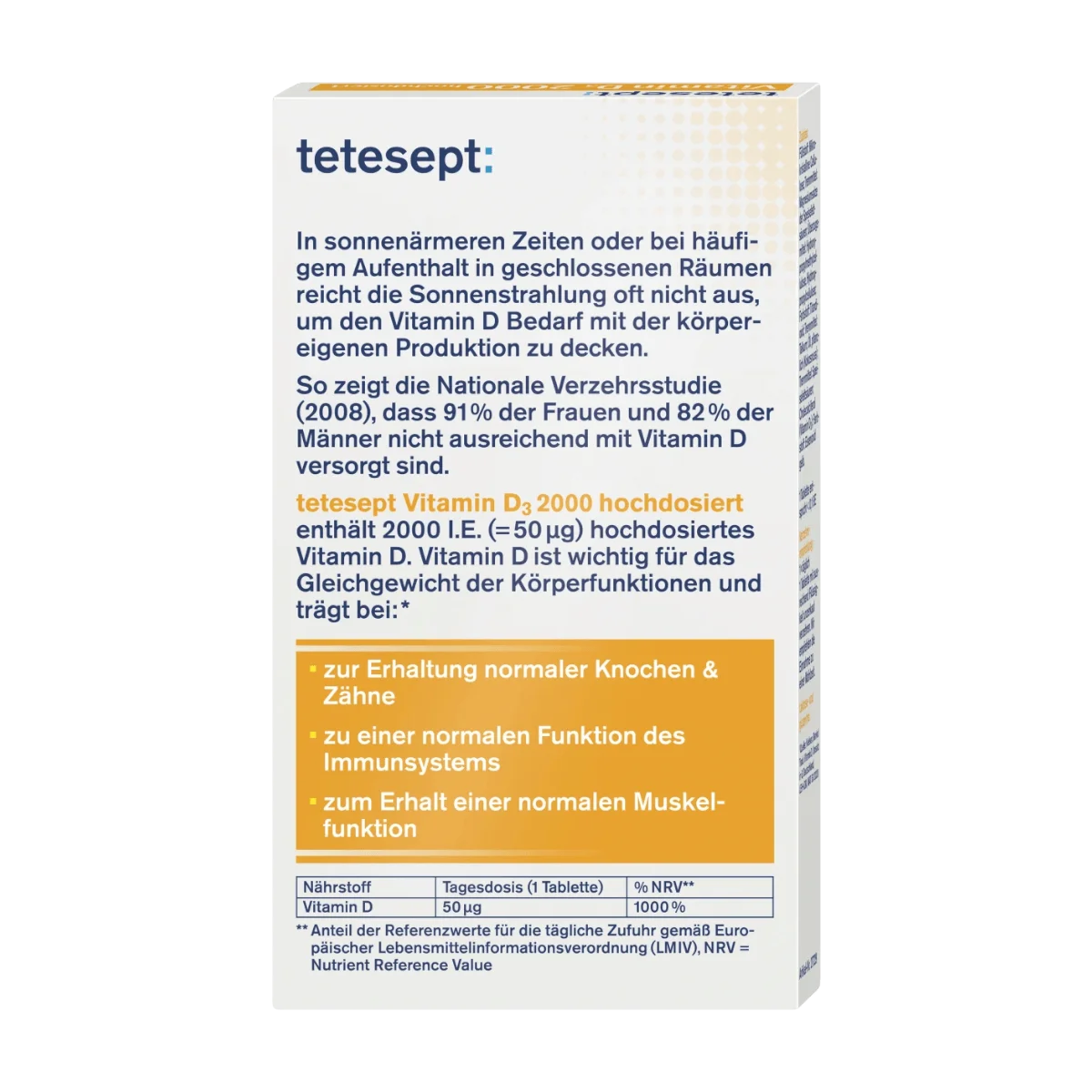 tetesept Vitamin D3 2000 I.E Tabletten 50 Stk, 15.3 g
