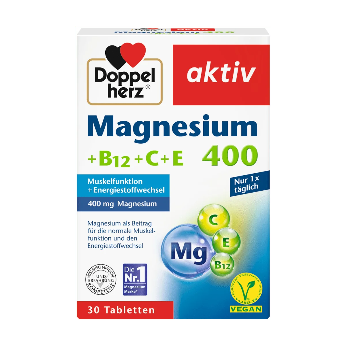 Doppelherz Magnesium 400 mg Vitamin B12 + C + E, 30 Tbl