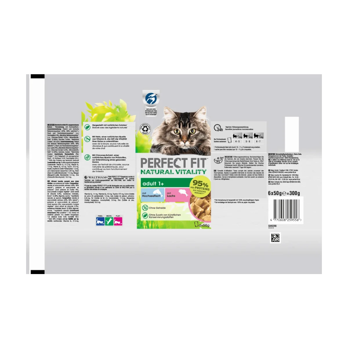 PERFECT FIT Nassfutter Katze mit Hochseefisch & Lachs, natural vitality, Multipack (6x50 g), 300 g