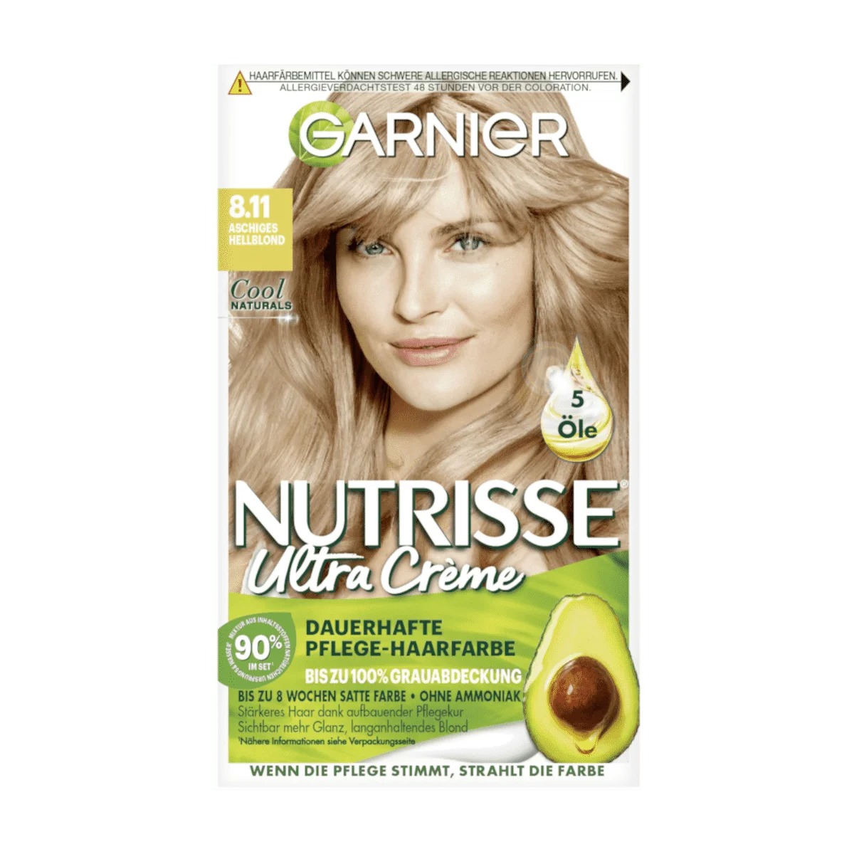 Garnier Nutrisse Ultra Creme Dauerhafte Pflege-Haarfarbe Nr. 8.11 Aschiges Hellblond, 1 Stk