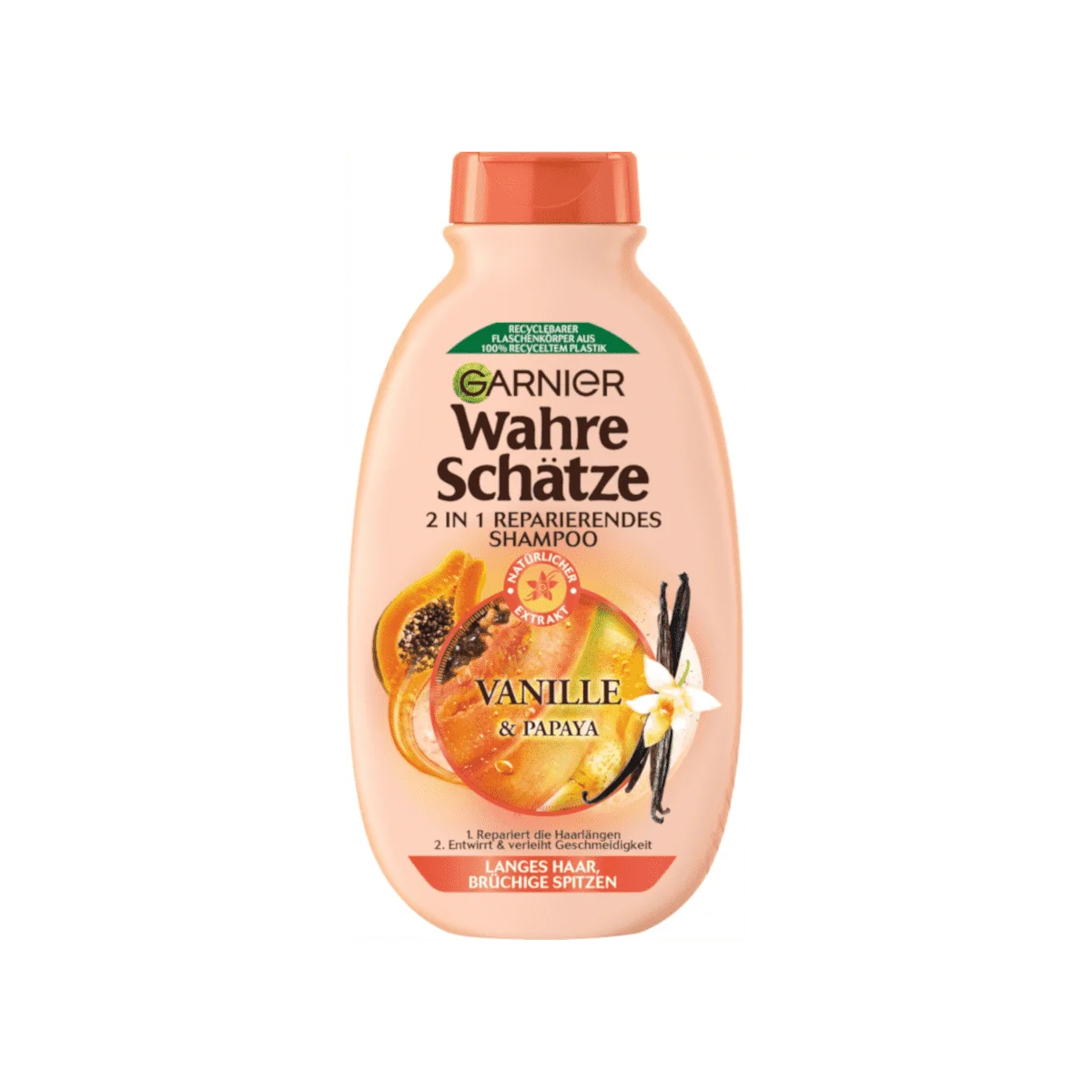 Garnier Wahre Schätze 2in1 reparierendes Shampoo Vanille & Papaya, 250 ml