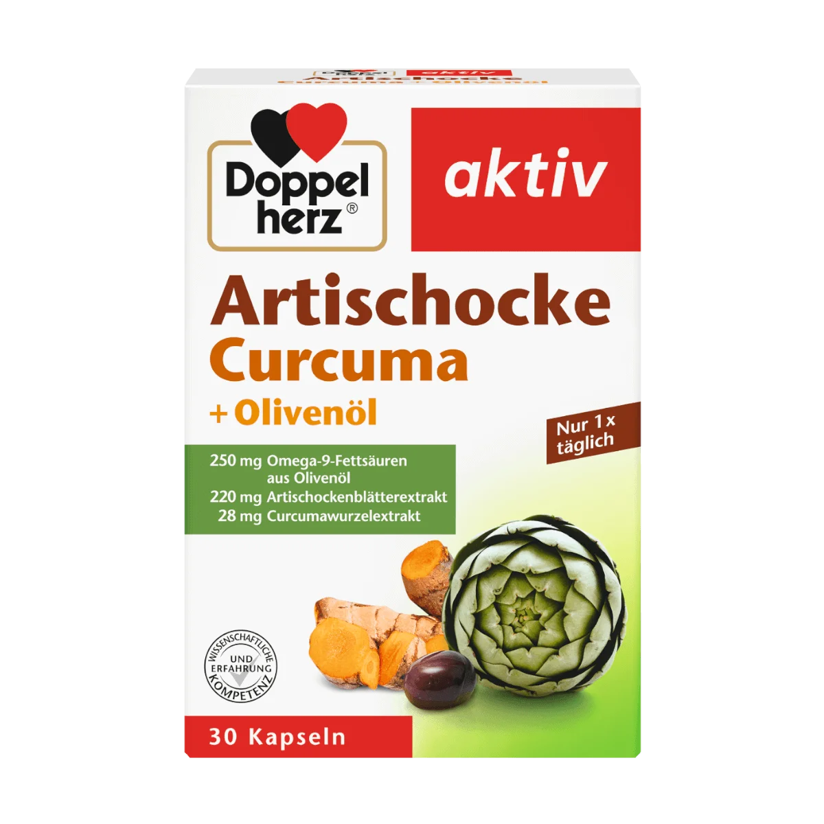 Doppelherz Artischocke + Olivenoel + Curcuma, 30 Kps