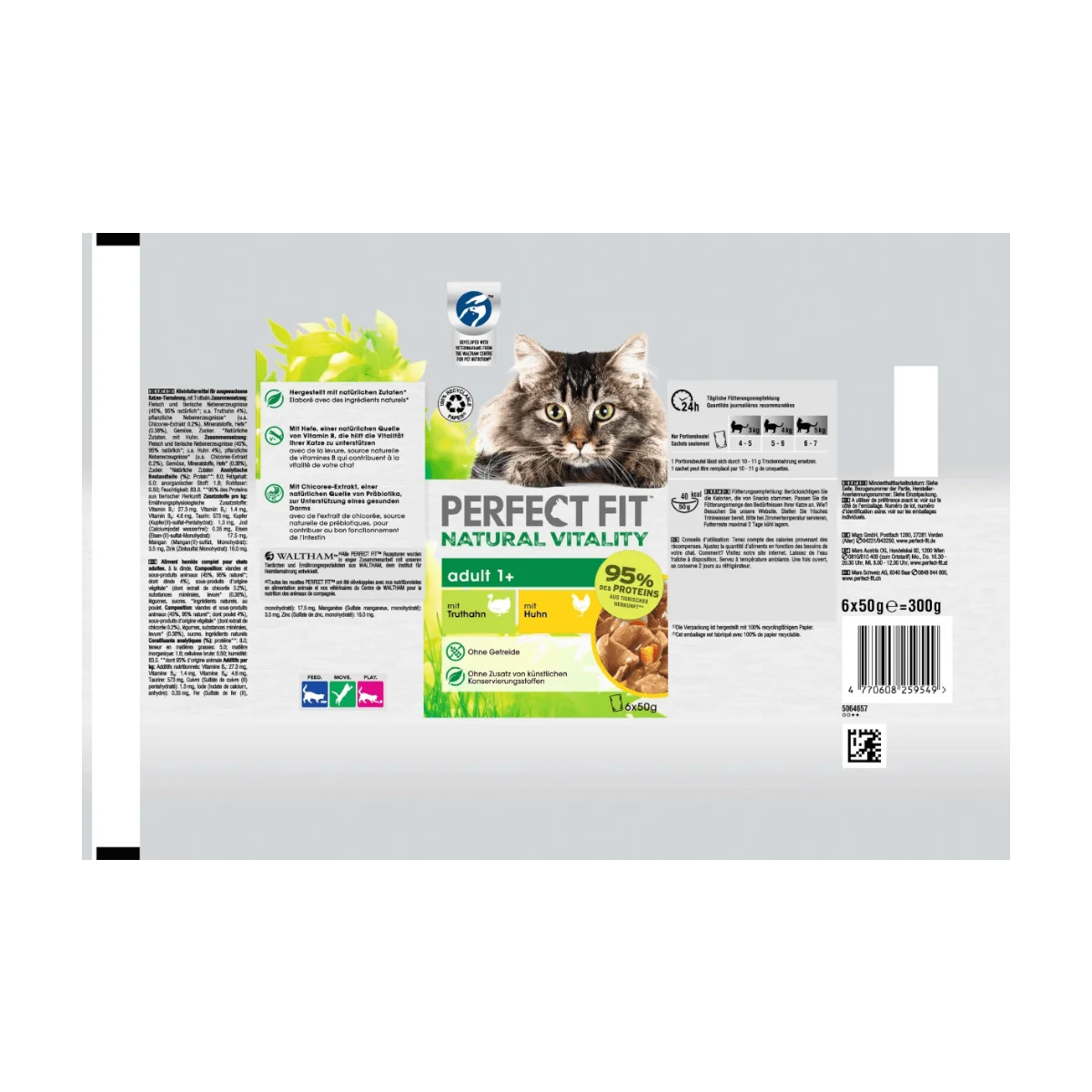 PERFECT FIT Nassfutter Katze mit Huhn & Truthahn, natural vitality, Multipack (6x50 g), 300 g