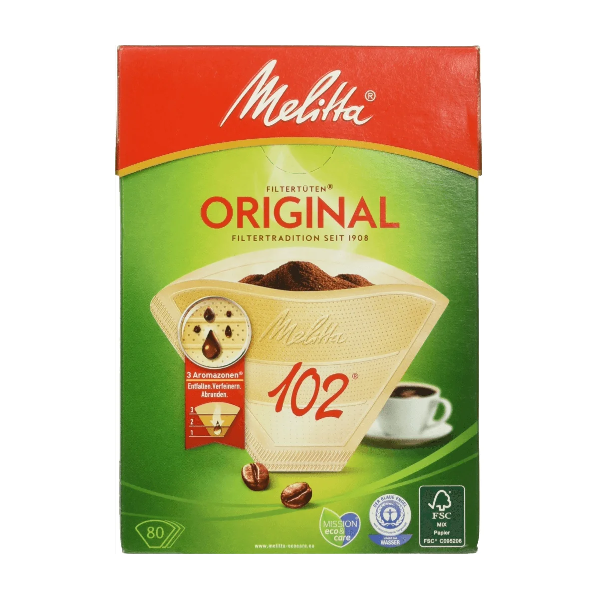 Melitta Kaffee-Filtertüten Original 102 Aroma naturbraun, 80 Stk