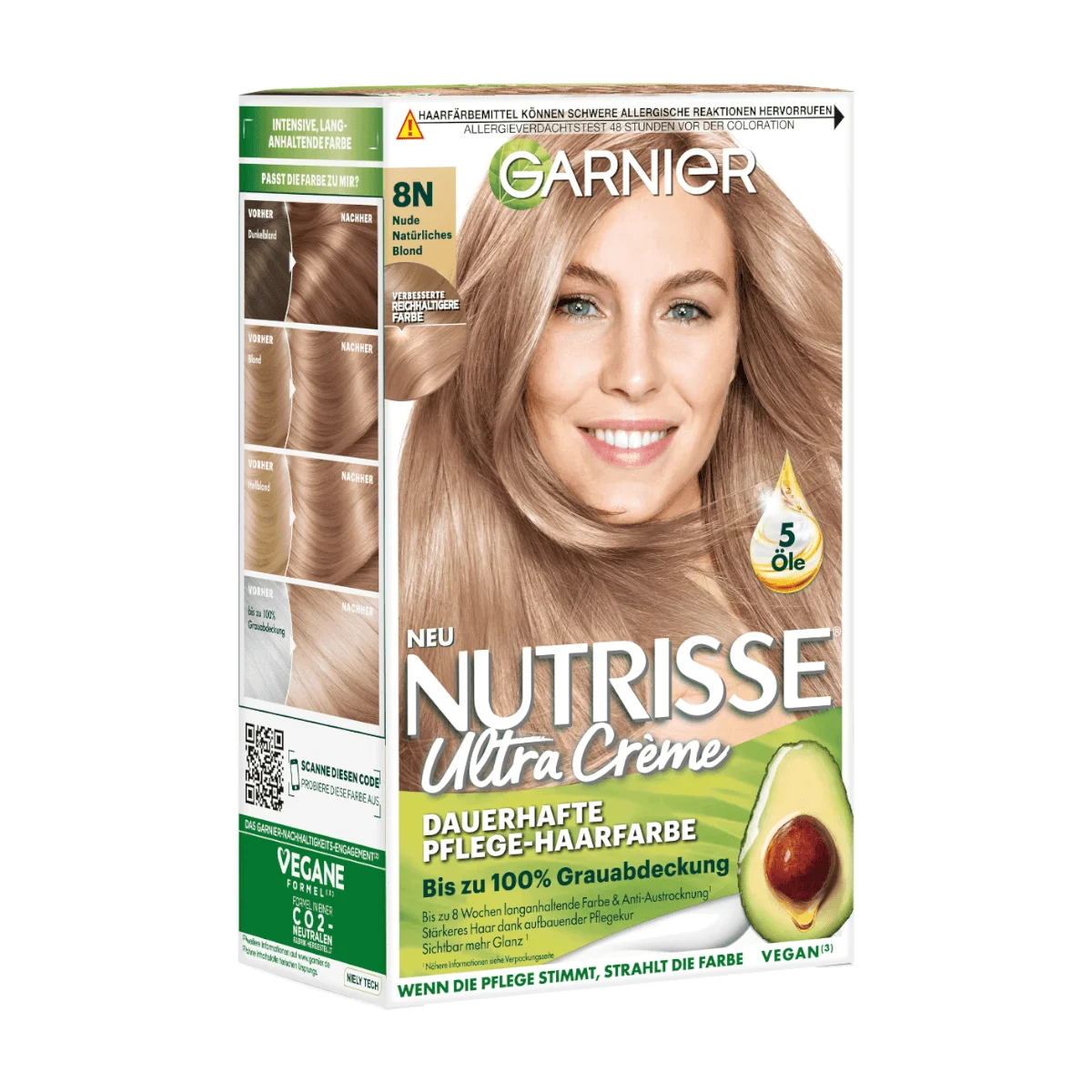 Garnier Nutrisse Ultra Creme Haarfarbe 8N Nude Natürliches Blond, 1 Stk