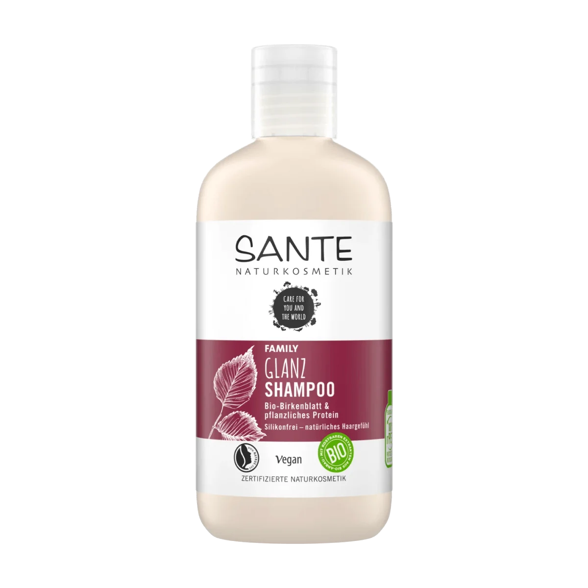 SANTE NATURKOSMETIK Shampoo Glanz Family Bio-Birkenblatt & Pflanzliches Protein, 250 ml