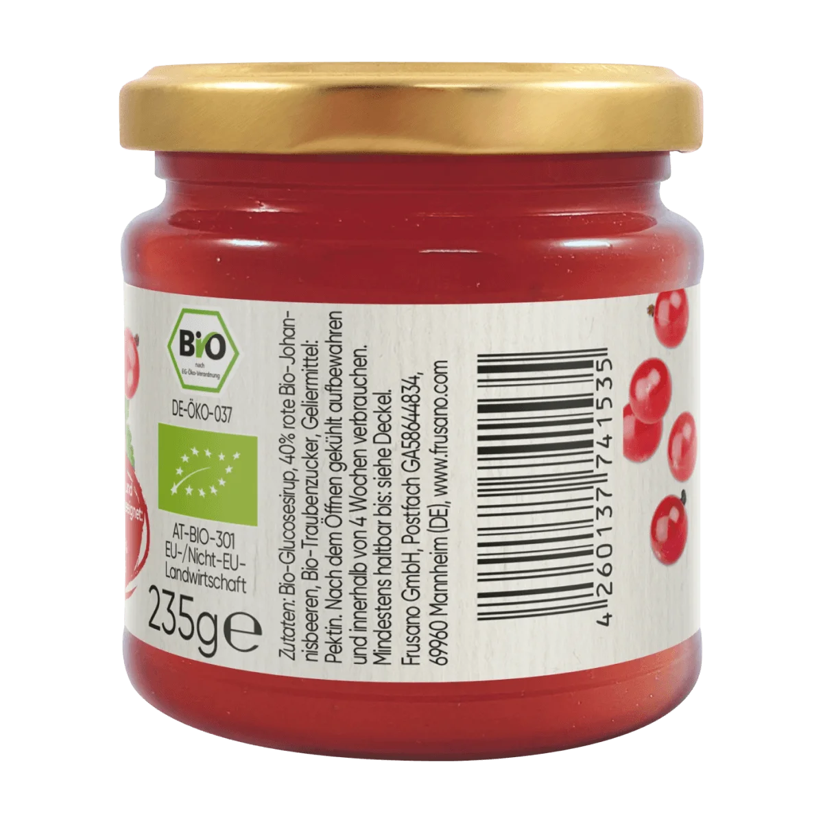 Frusano Fruchtaufstrich, Rote Johannisbeere, 235 g