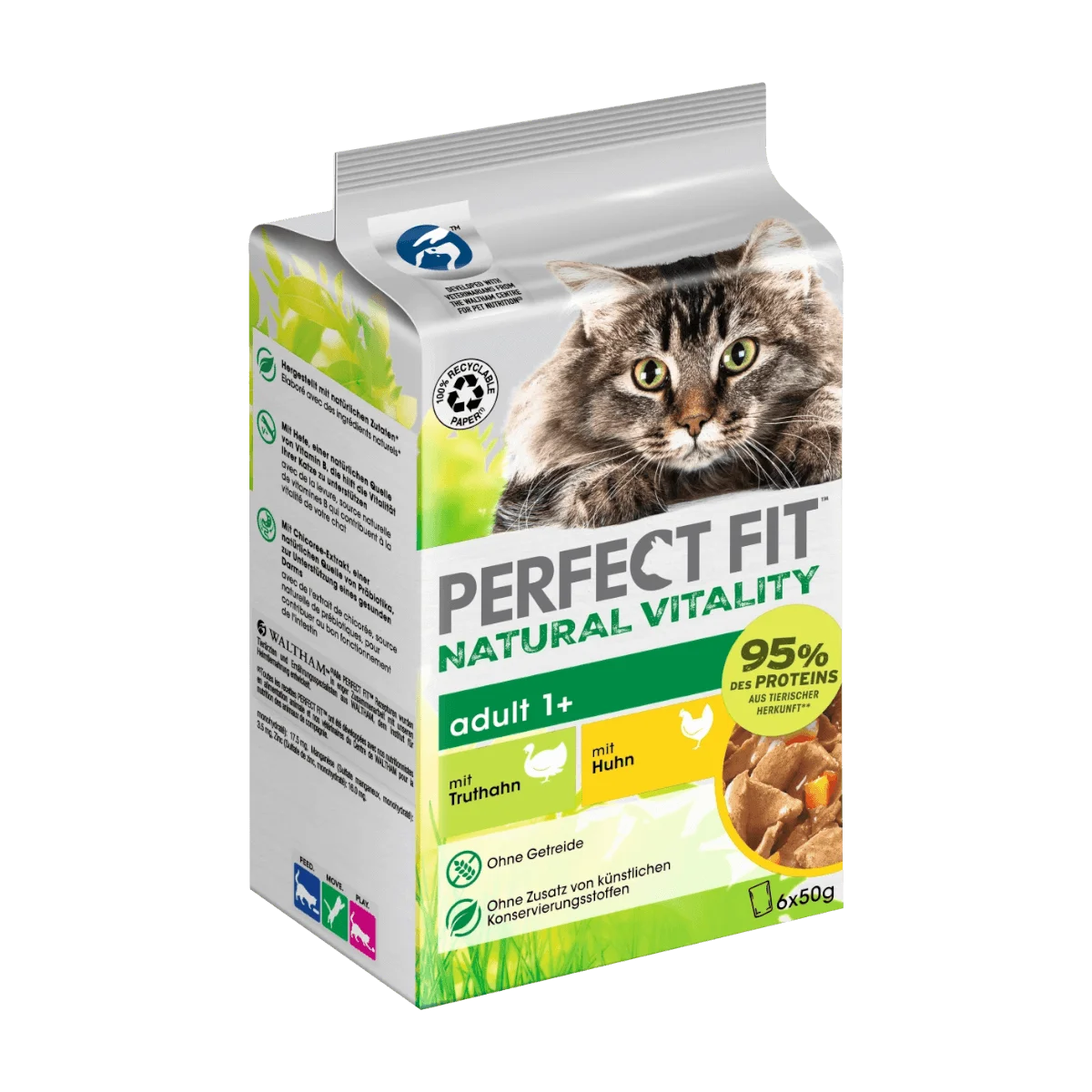 PERFECT FIT Nassfutter Katze mit Huhn & Truthahn, natural vitality, Multipack (6x50 g), 300 g