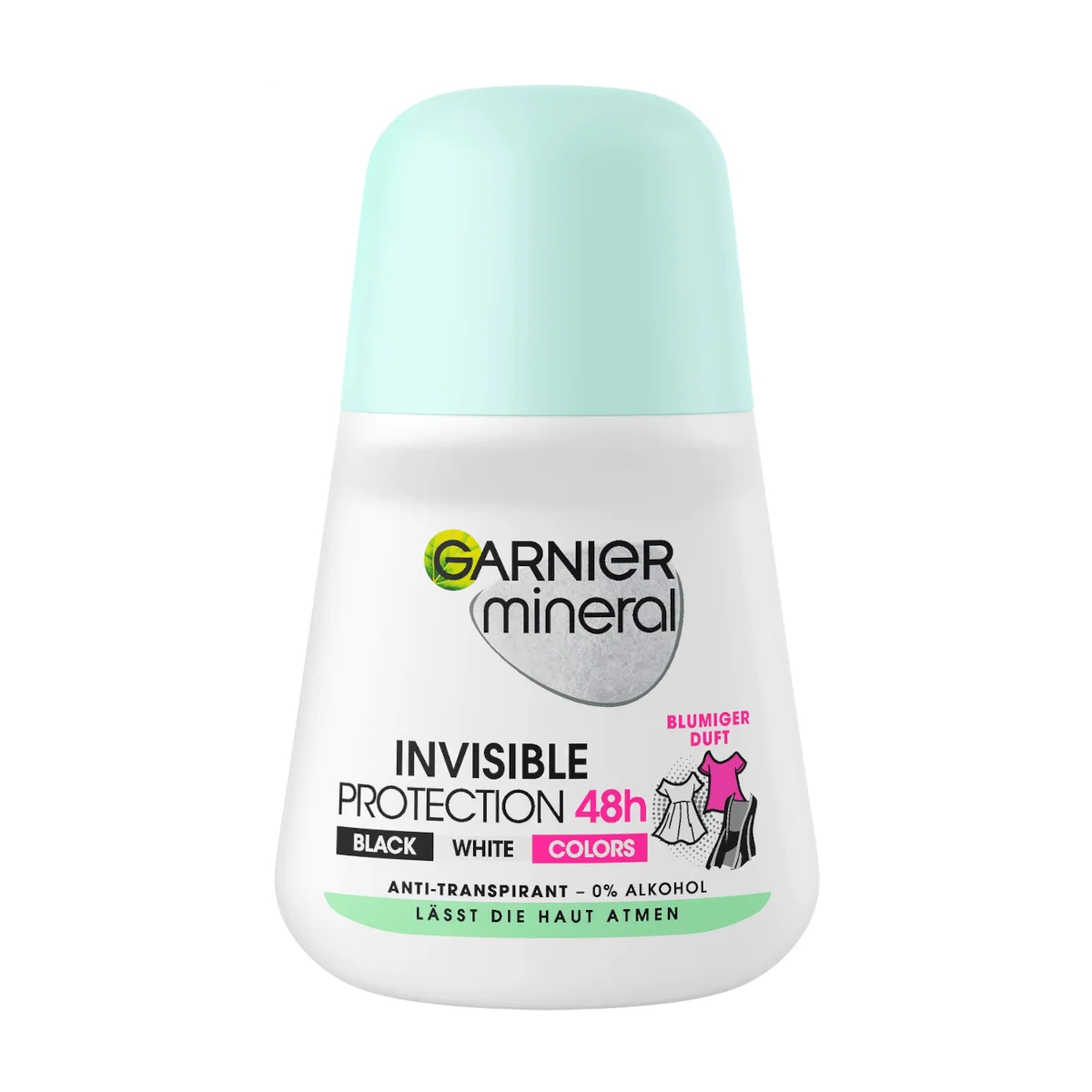 Garnier Mineral Deo Roll-on Invisible Black, White & Colors Antitranspirant, 50 ml