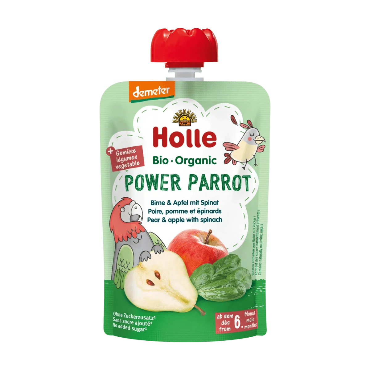 Holle baby food Quetschie Power Parrot, Birne mit Apfel & Spinat ab 6 Monaten, 100 g
