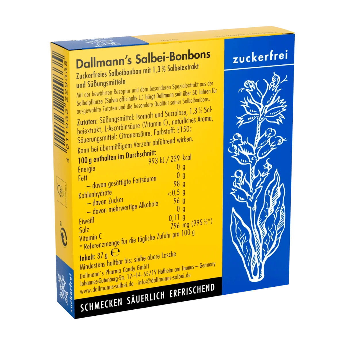 Dallmann's Salbei-Bonbons zuckerfreie Hals- und Hustenbonbons (20 Stück), 37 g
