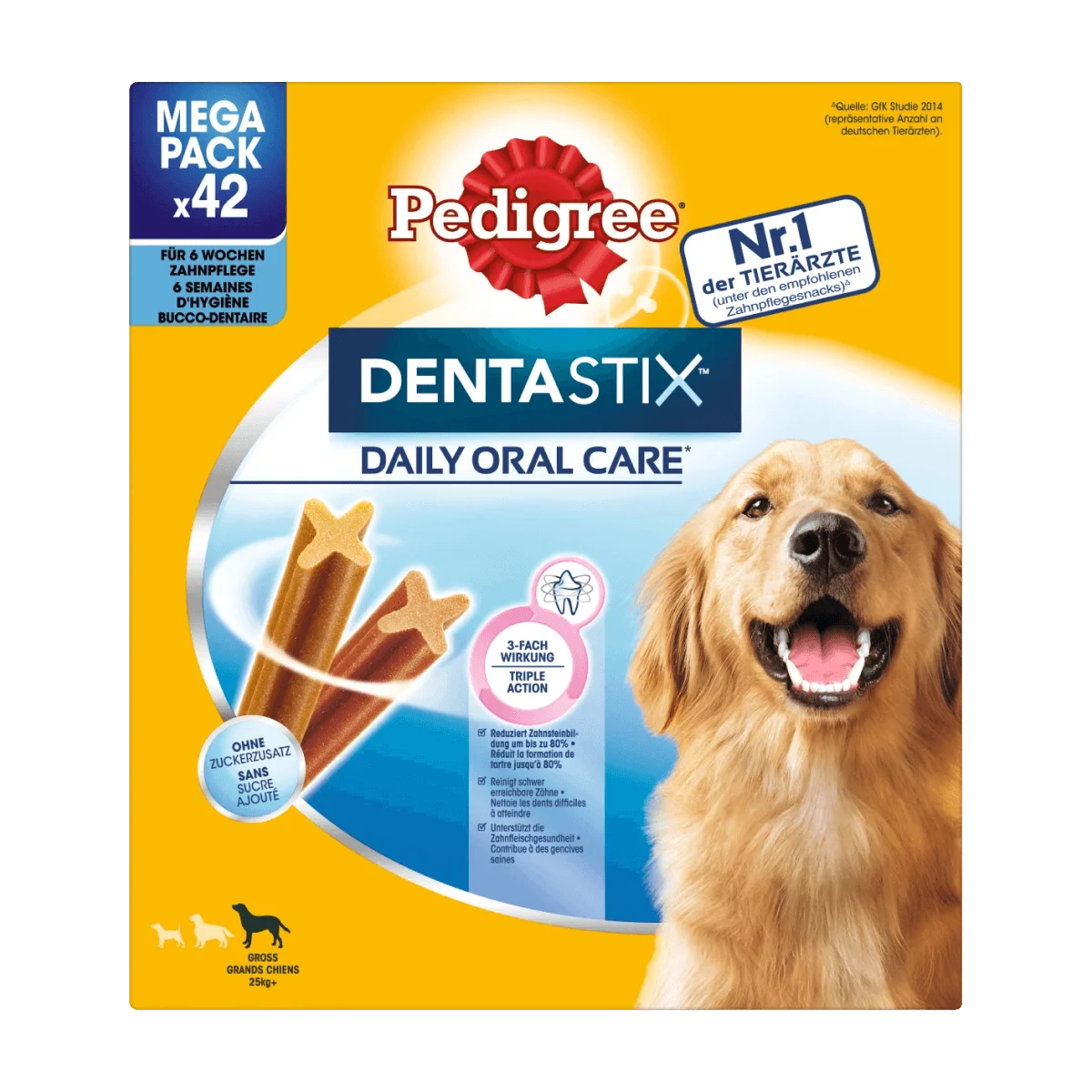 Pedigree Kausnack Hund Zahnpflege DentaStix für große Hunde, Multipack (6x7 Stück), 1.62 kg