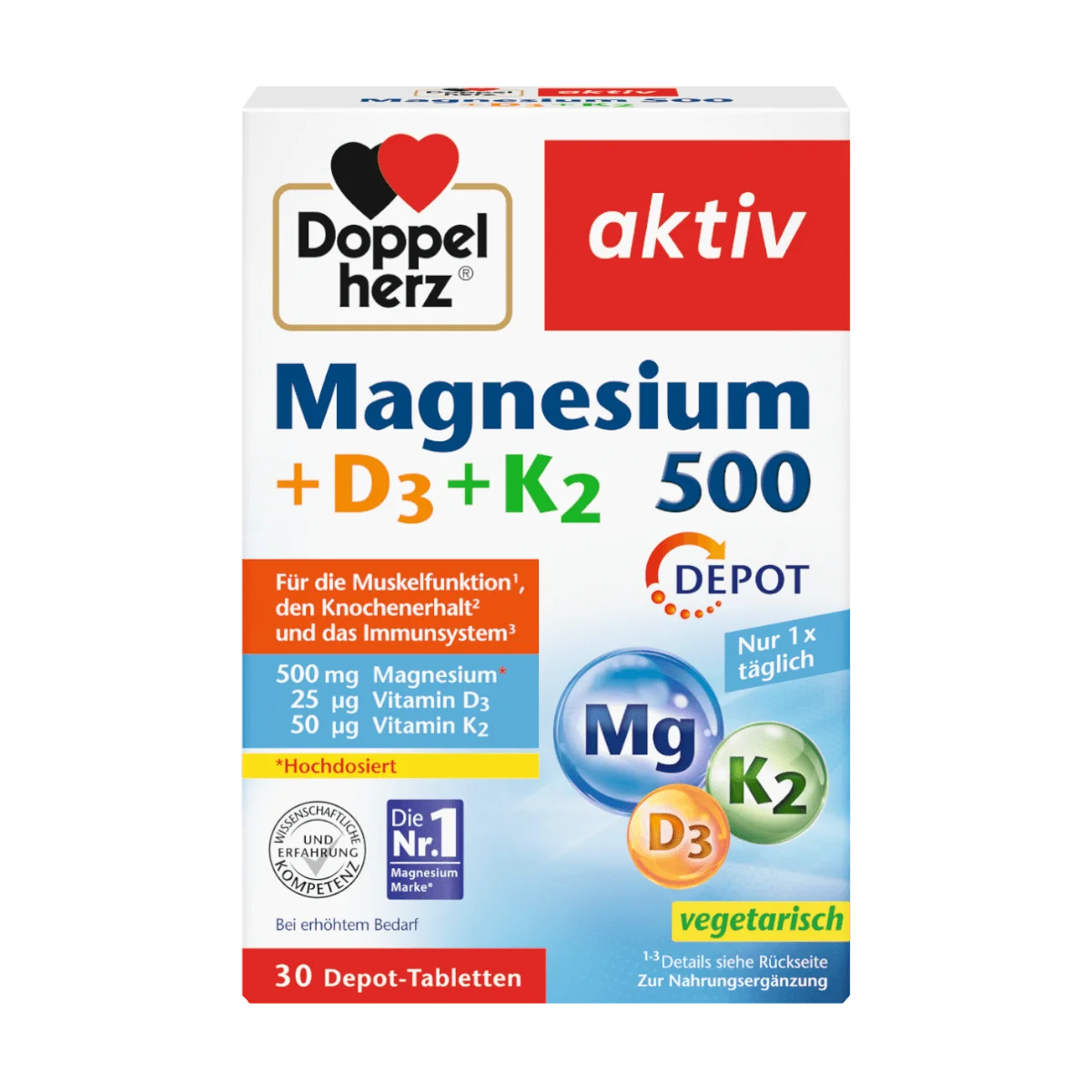 Doppelherz Magnesium 500 + D3 + K2 Depot, 30 Tbl