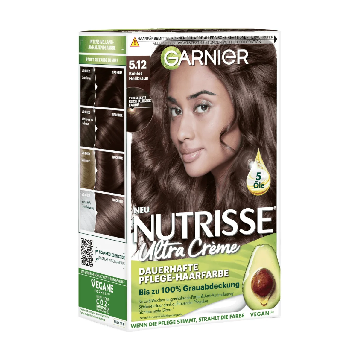 Garnier Nutrisse Ultra Creme Haarfarbe 5.12 Kühles Hellbraun, 1 Stk