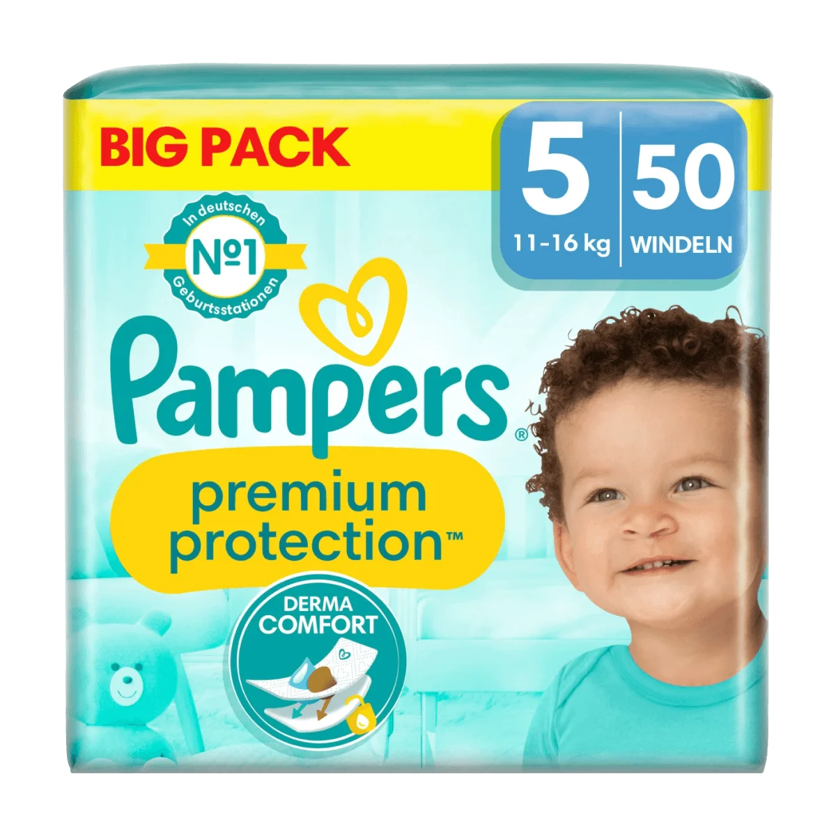 Pampers Windeln Premium Protection Gr. 5 Junior (11-16 kg), Big Pack, 50 Stk