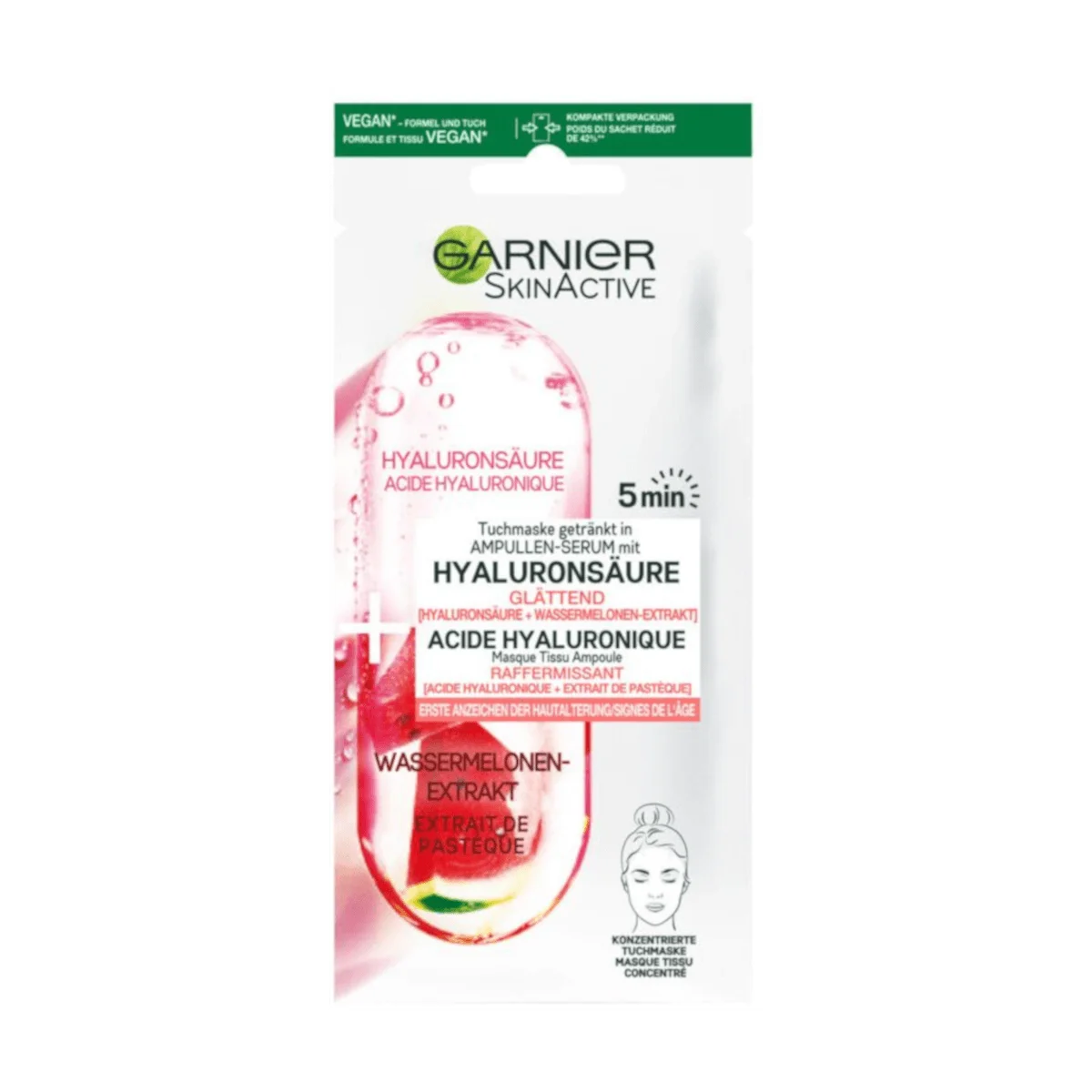 Garnier SkinActive Tuchmaske mit Hyaluronsäure und Wassermelonen-Extrakt, 1 Stk