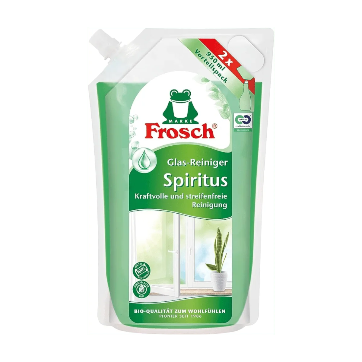 Frosch Glasreiniger Spiritus Nachfüllpack, 950 ml