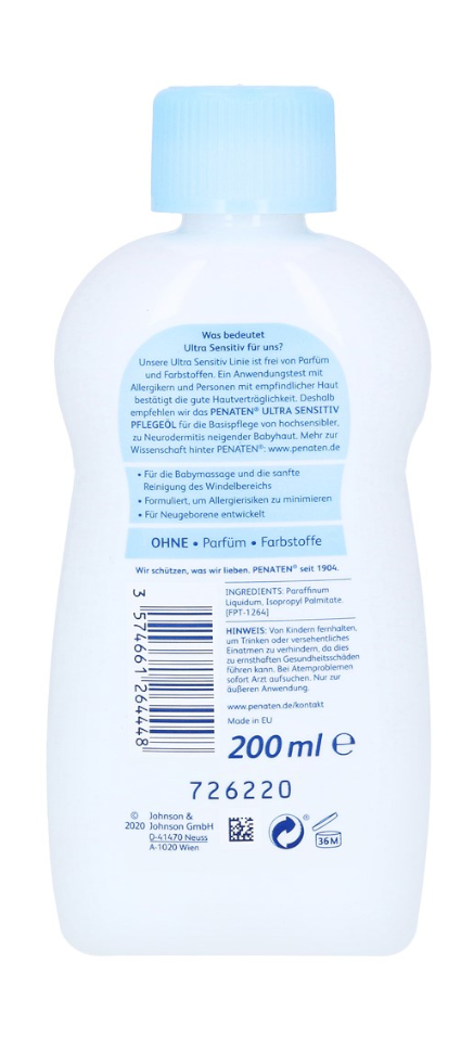 Penaten Babyöl Ultra Sensitiv Pflegeöl, 200 ml