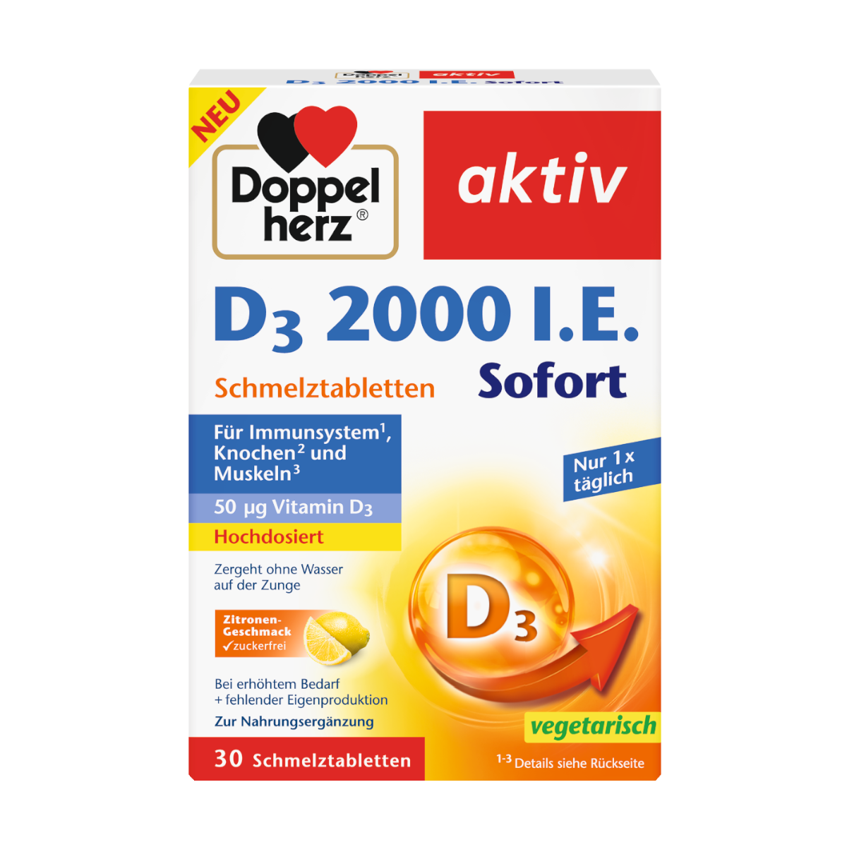 Doppelherz Vitamin D 2000 I.E. Schmelztab, 30 Tbl